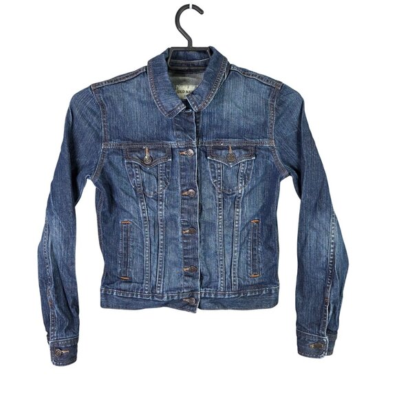 Womens Old Navy Blue Denim Jacket Button Front Cotton Stretch Long Sleeves M - Picture 1 of 8